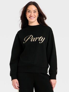 NWT Small Universal Thread Black Crew Neck Sweater Embroidered Party New Years